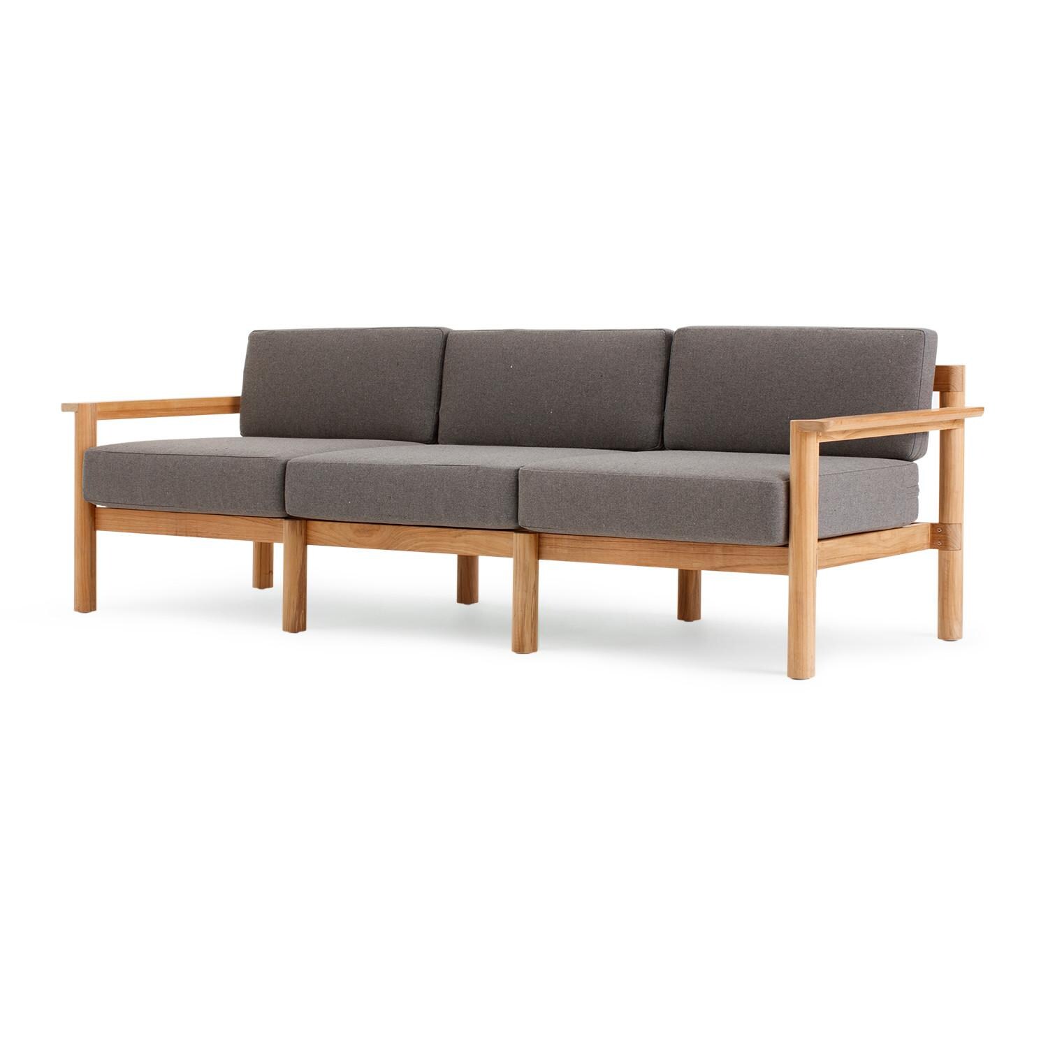 Neighbor Sofa W/ Teak Arms - Sunbrella Greystone