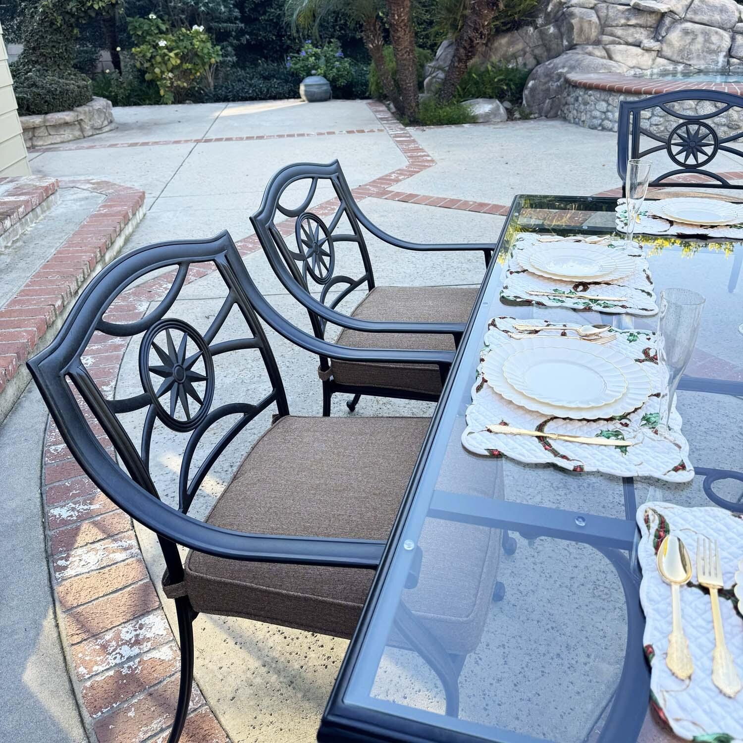 Ten Star 7 Pc Cast Aluminum Dining Set in Antique Bronze/Sesame by Darlee - Close Up - Lifestyle thumbnail