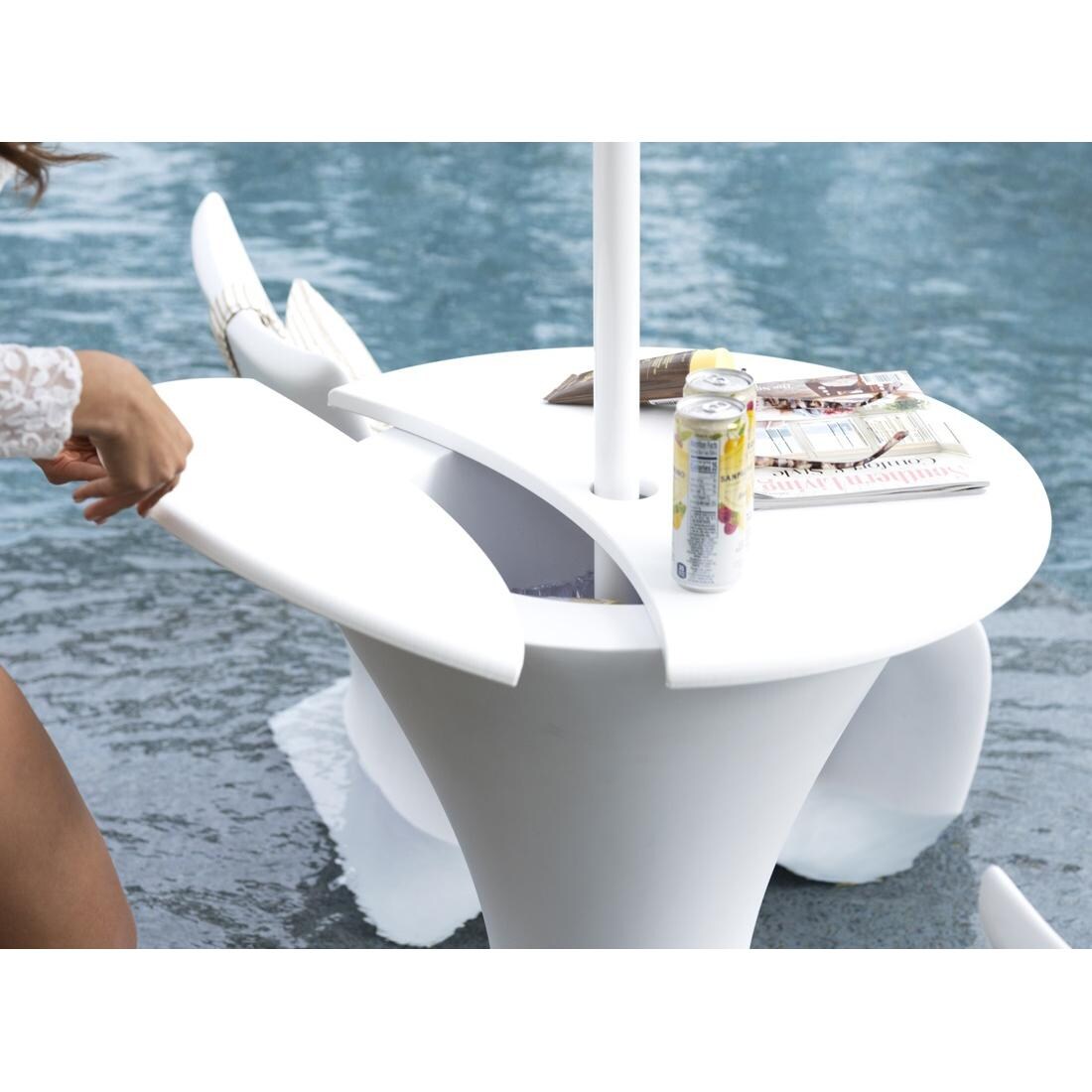 Ledge Lounger Autograph Umbrella Stand Ice Bin - Sandstone W/White Lid - Shown in White w/ White Lid - Lifestyle thumbnail