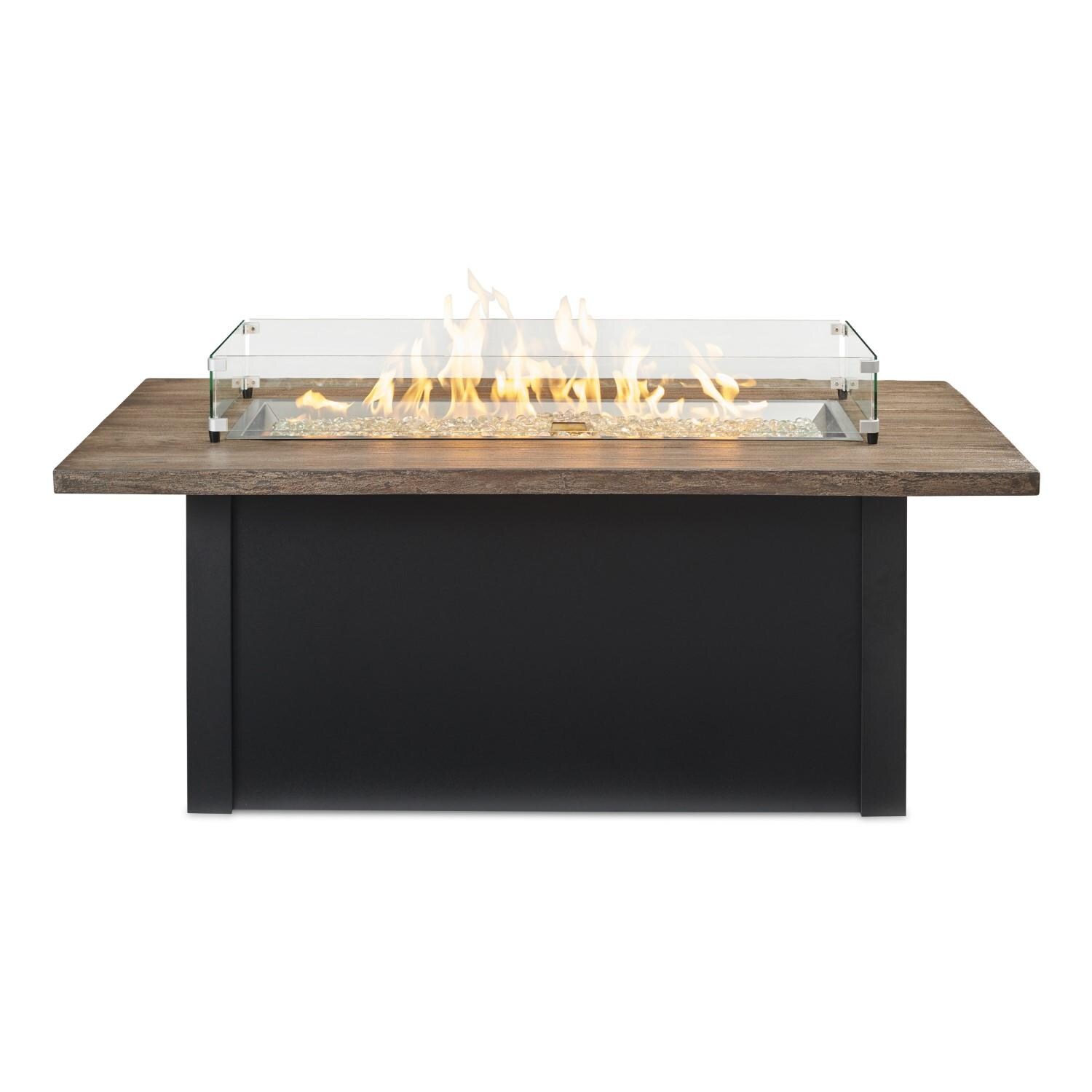 Havenwood 62 Inch Natural Gas Fire Pit Table W/ Driftwood Top & Black Base - Front Flames W/ Glass - White Background thumbnail