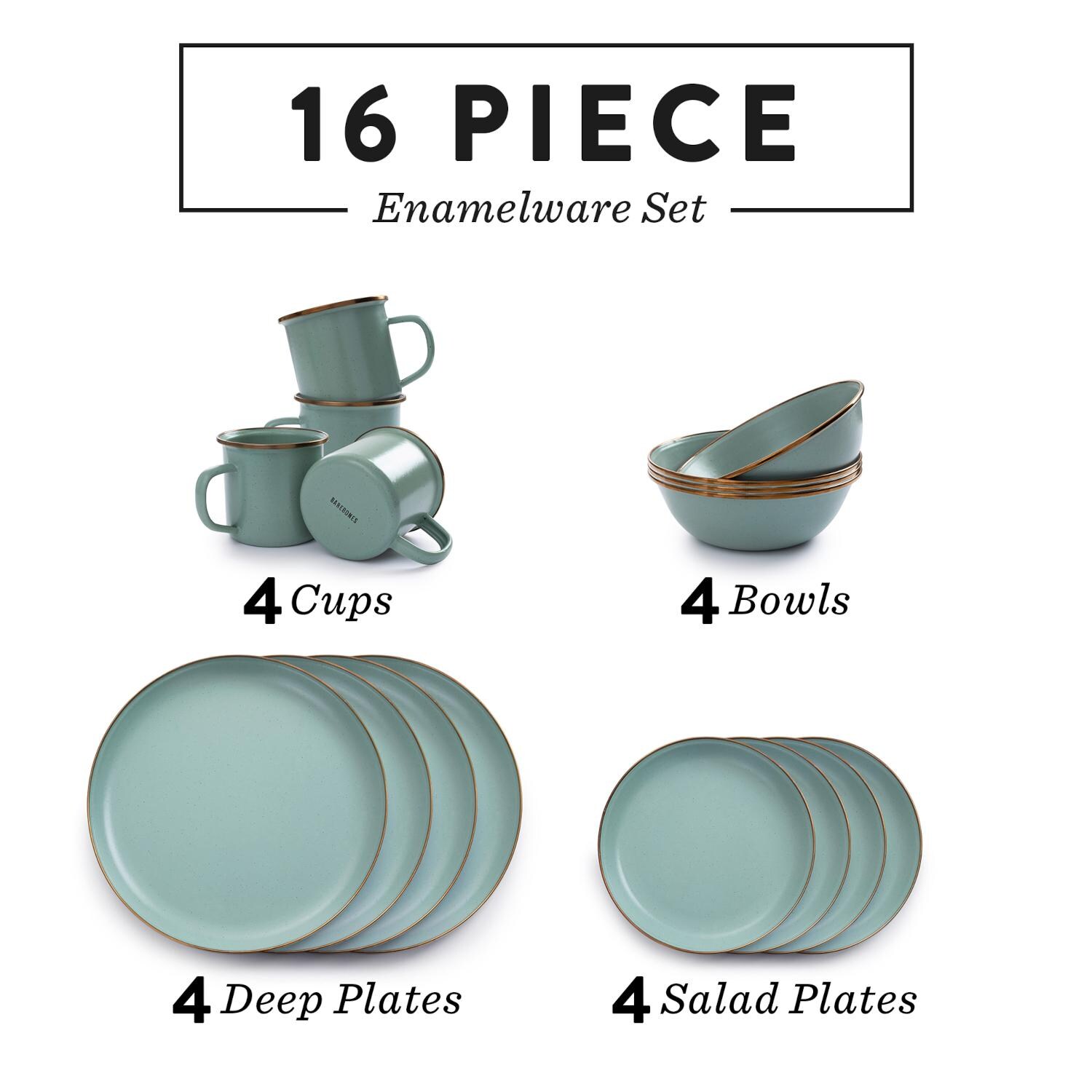 Barebones Living BND-1340 Enamel Dining Set - 16 pc - Mint - Product Overview thumbnail