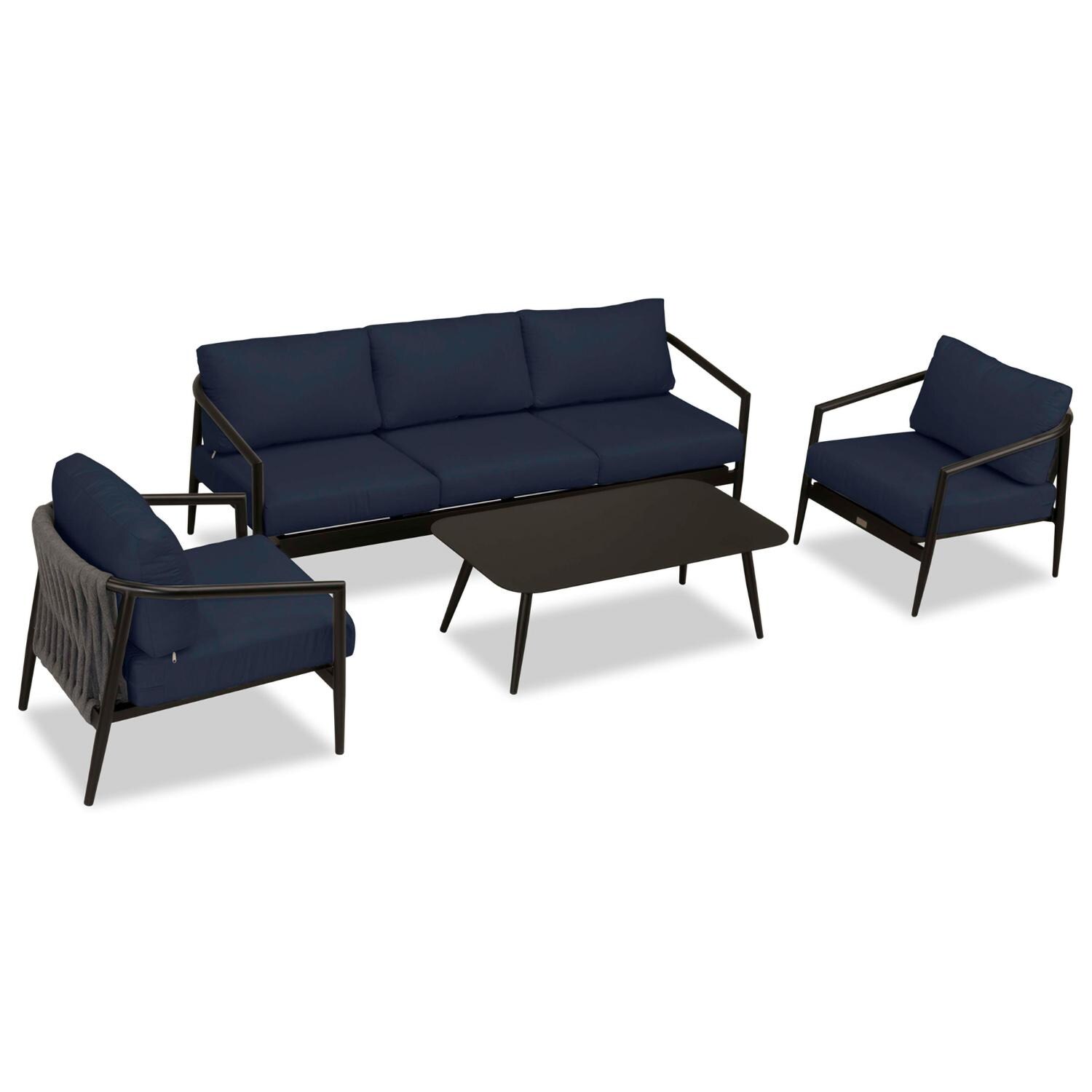 Lakeview Midnight Cove 4 Pc Aluminum Sofa Seating Set in Black/Carbon/Spectrum Indigo - Top - White Background thumbnail