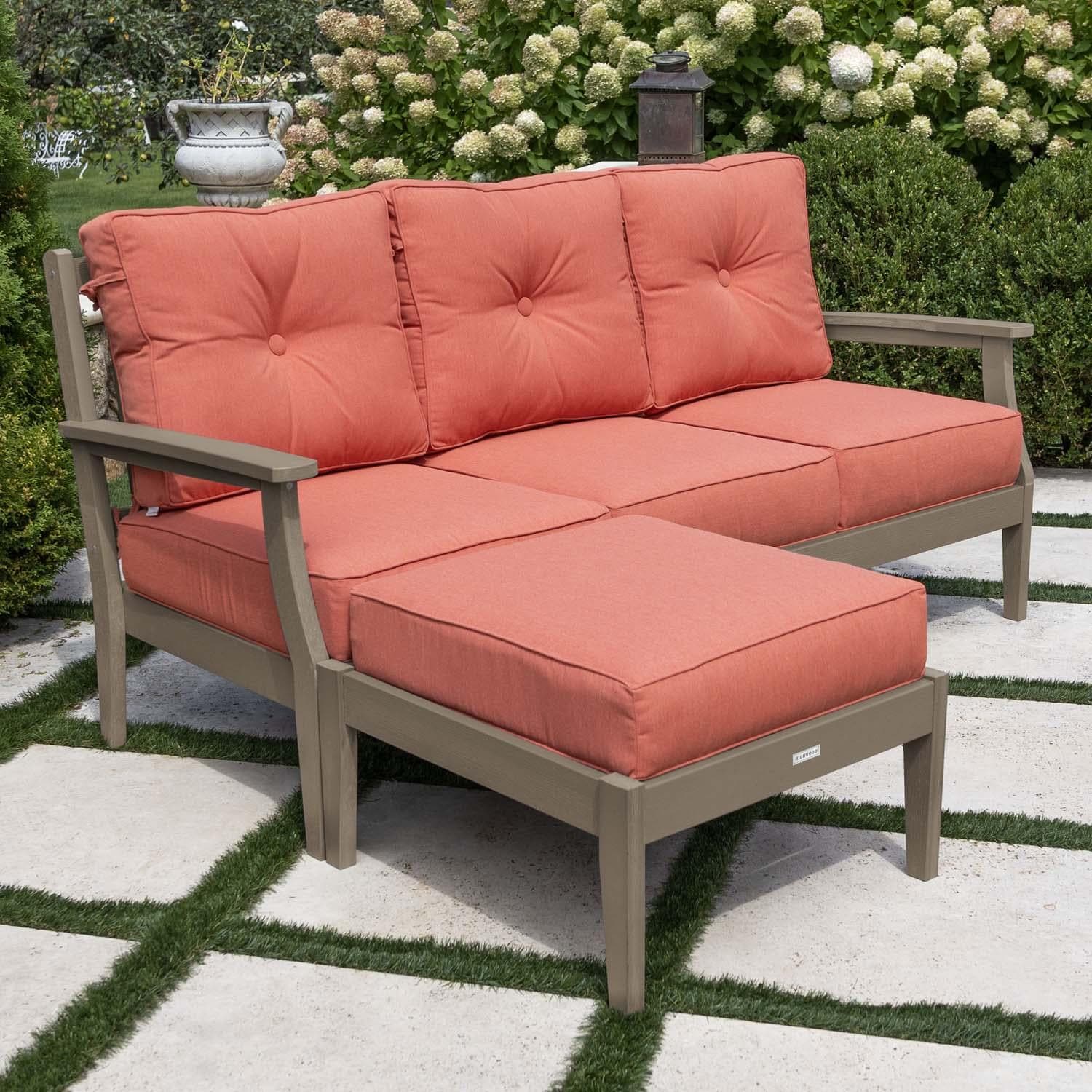 Blushing Bay 2 Pc Recycled Plastic Seating Set in Canvas Persimmon/Woodland Brown by Lakeview Outdoor Designs - Angled View - Lifestyle thumbnail