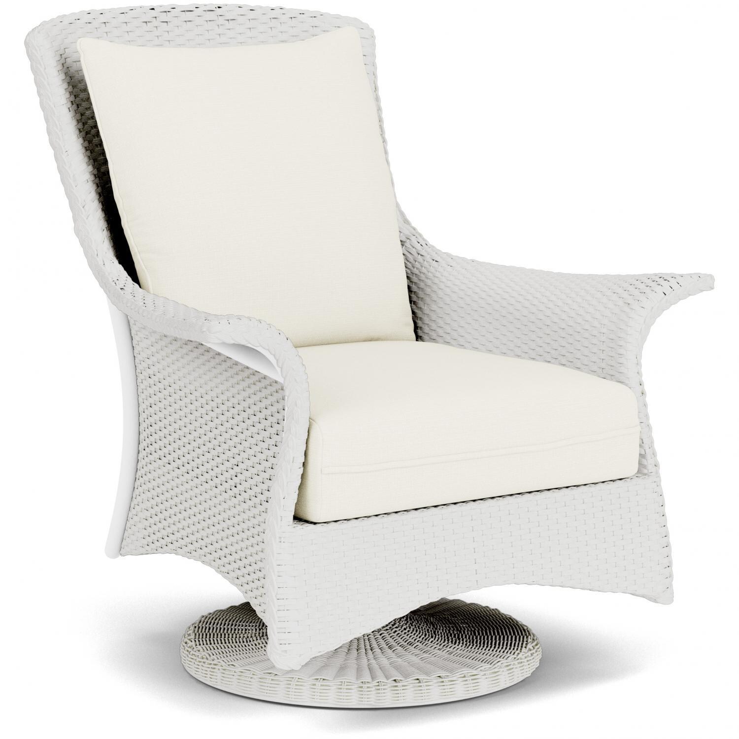 Lloyd Flanders Mandalay Swivel Rocker Lounge Chair in Matte White Finish with Sailcloth Salt fabric - Angled thumbnail