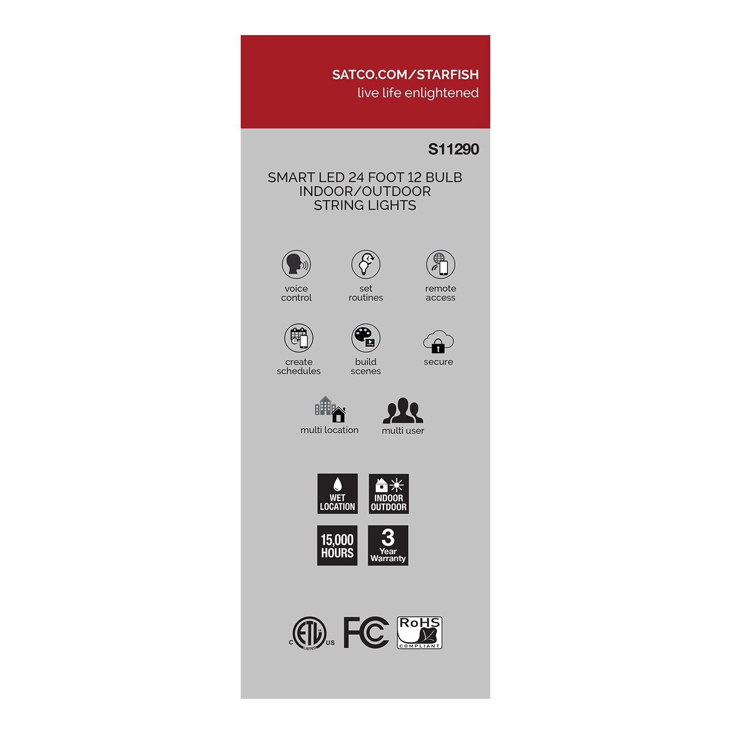 Satco S11290 Smart LED 24 Foot 12 Bulb String Lights - Packaging Side thumbnail