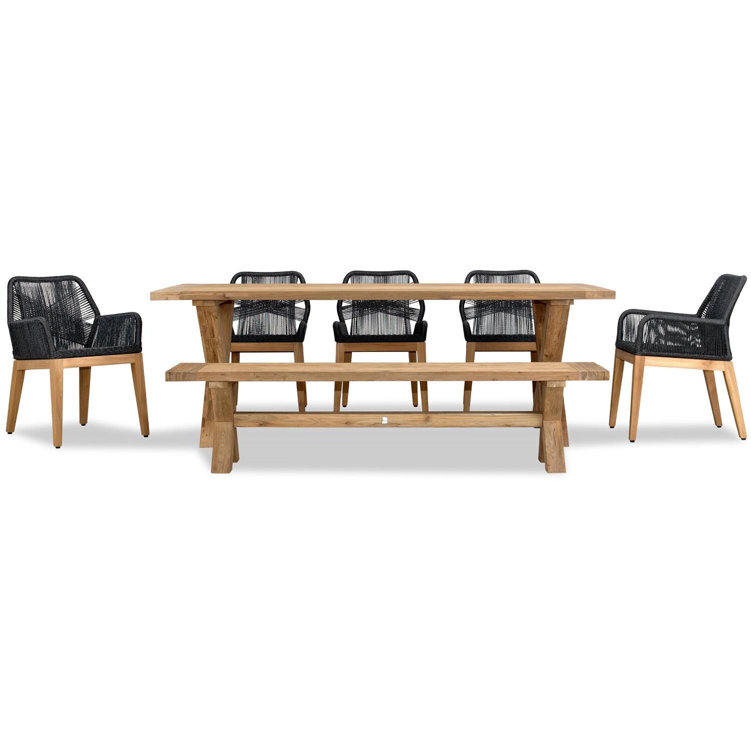 Wood Grove 7 Pc Reclaimed Teak Dining Set w/ Bench by Lakeview Outdoor Designs