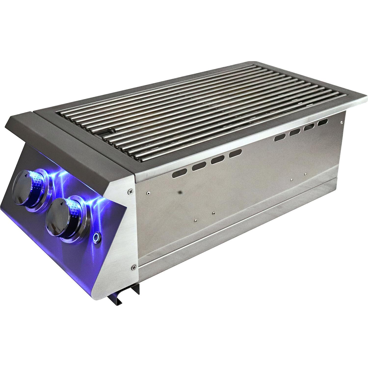 RCS Premier Series Built-In Double Side Burner W/ Blue LED Lights - Stainless Steel Cooking Grates thumbnail