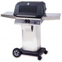 MHP WNK4DD Natural Gas Grill With Stainless Steel Shelves And Stainless Grids On Stainless Cart image