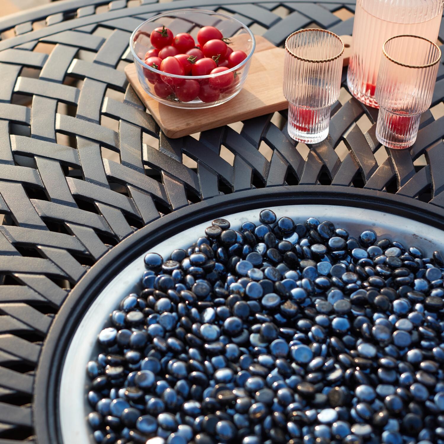 Darlee 501210-7PC-60GD Victoria 7 Piece Resin Wicker Patio Fire Pit Dining Set W/ 60 Inch Round Table - Table Detail thumbnail