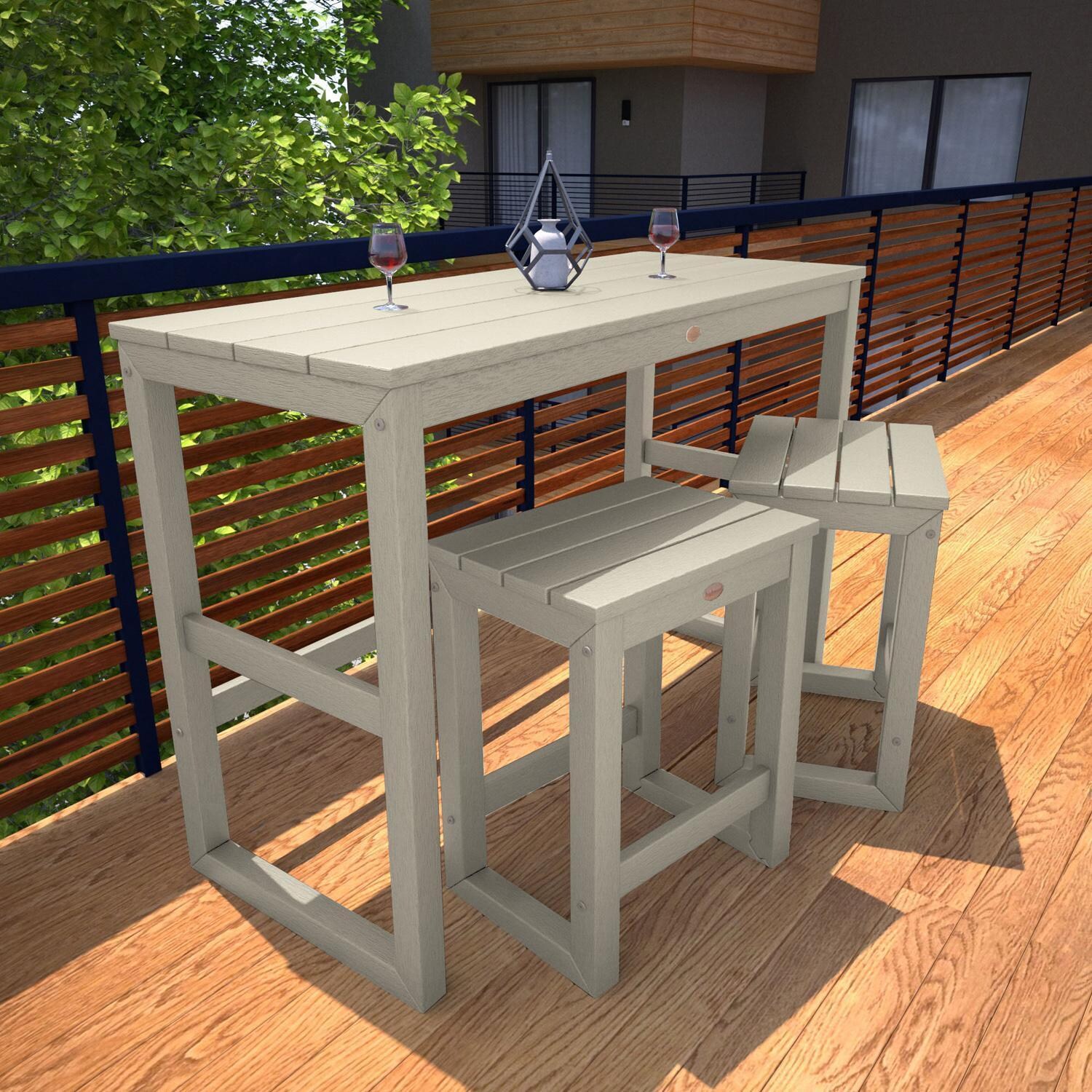 Lakeview Audubon 3 Pc Recycled Plastic Counter Height Balcony Dining Bar Set in Whitewash - Front View - Lifestyle thumbnail