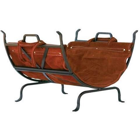 UniFlame Olde World Iron Log Rack With Suede Leather Carrier - W-1189
