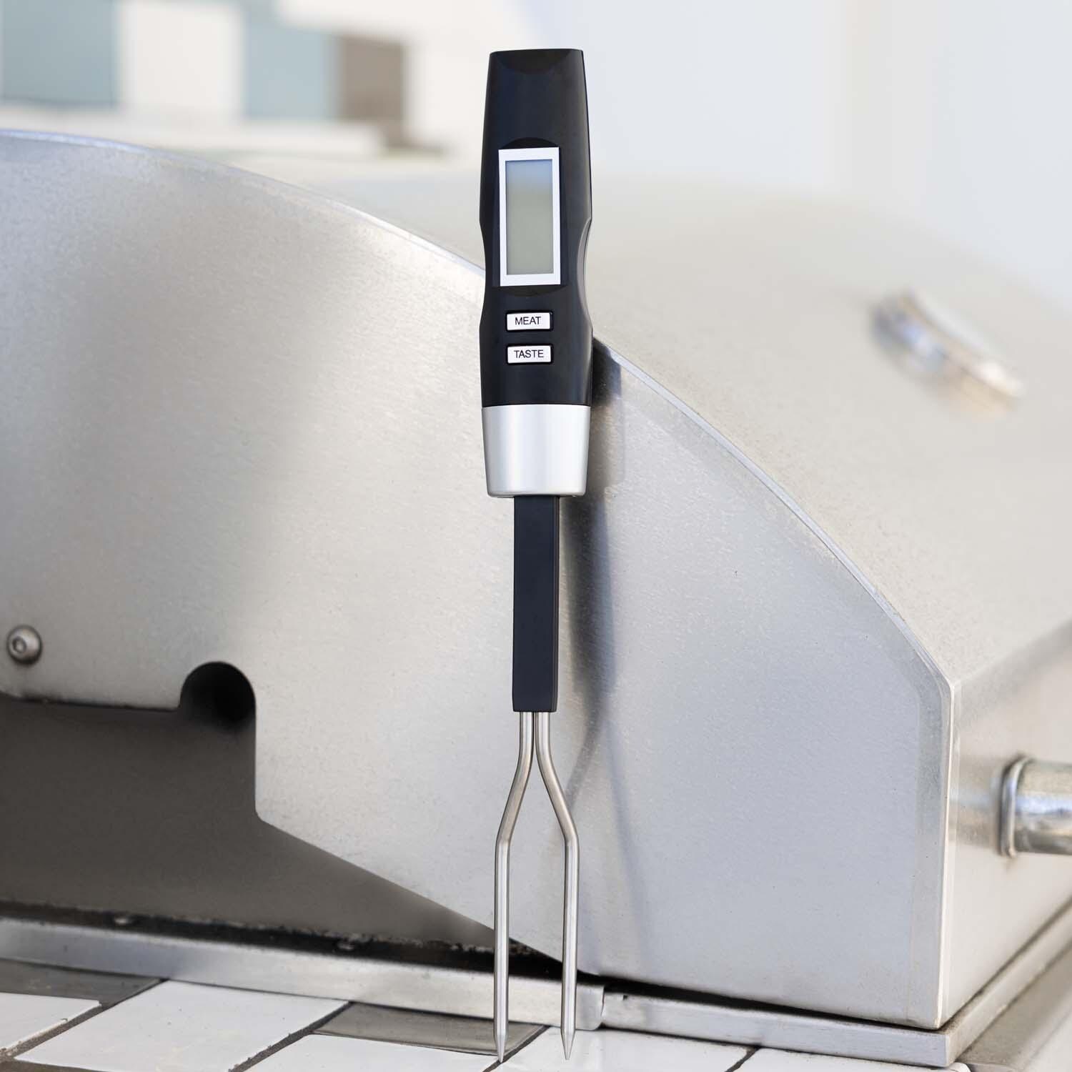 Outset 76690 Digital Thermometer Fork - On Side of Grill - Lifestyle thumbnail
