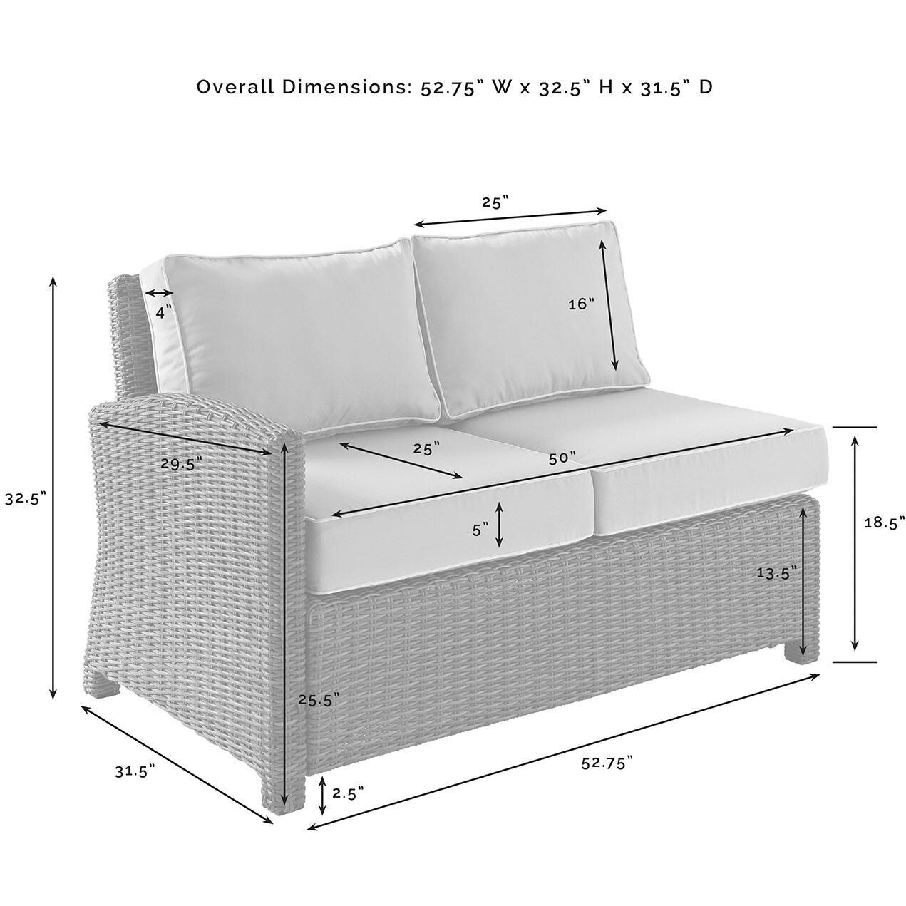 Ultimate Patio UP-92391-SA 5Pc Wicker Outdoor Sectional Set W/ Fire Table in Sand - Left Side of Sectional Dimensions - Diagram thumbnail