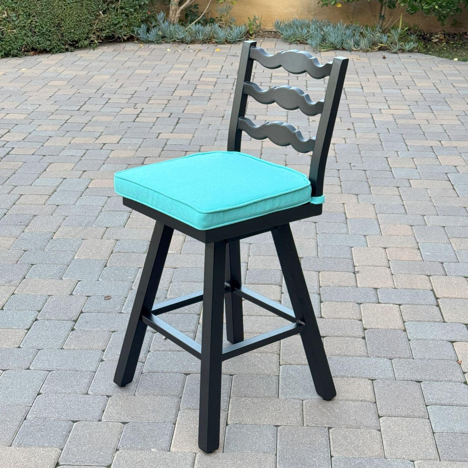 Aspen Aluminum 3 Pc Patio Bar Set w/ 30-in Round Counter Height Bar Table in Blue By Darlee - Bar Stool - Lifestyle thumbnail