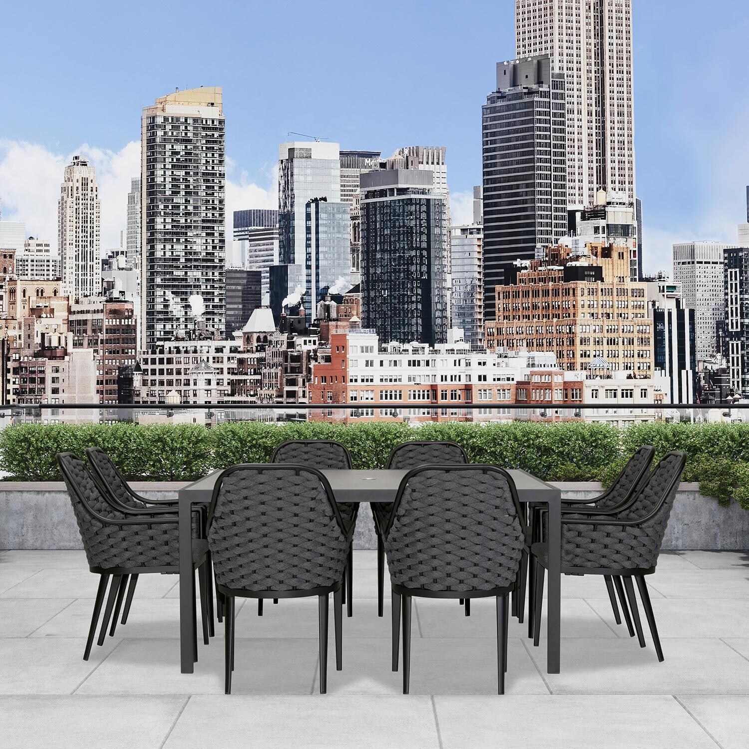 Chloe Bay 9 Pc Aluminum Square Dining Set in Black by Lakeview - On Top Of Building - Lifestyle thumbnail
