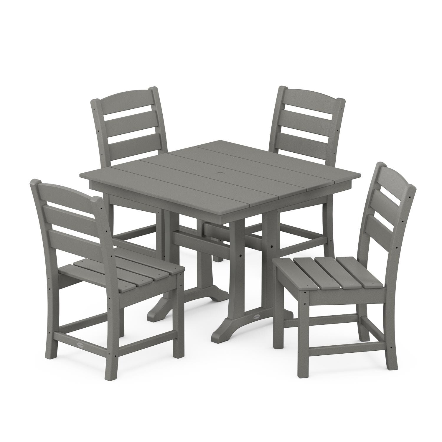 POLYWOOD PWS637-1-GY Lakeside 5-Piece Farmhouse Trestle Side Chair Dining Set - Slate Grey thumbnail