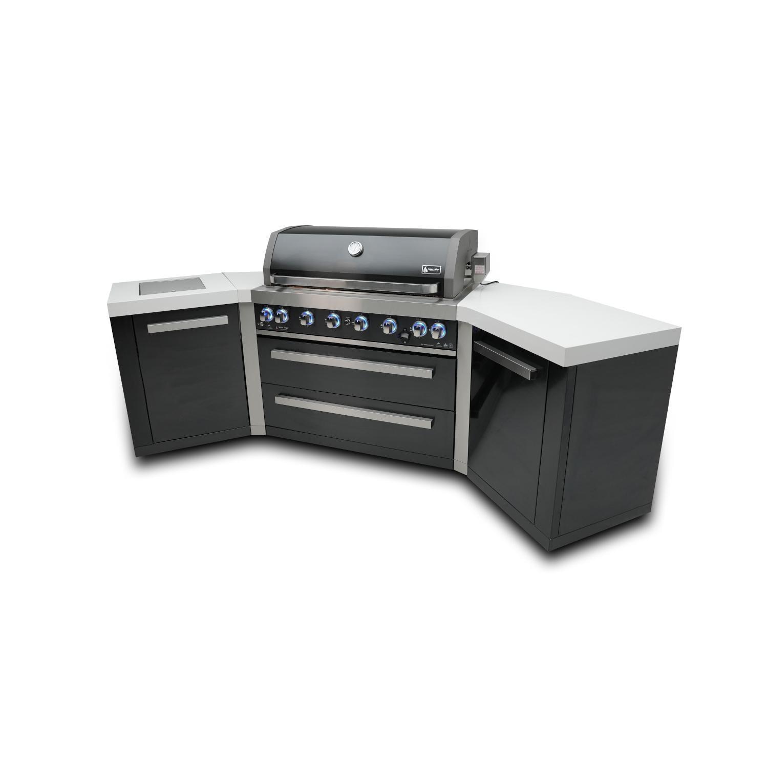 Mont Alpi Black Series 10 Ft U-Shaped Natural Gas Outdoor Kitchen Island w/ Side Burner (Ships Propane w/ Conversion Kit) - MAi805-BSS45