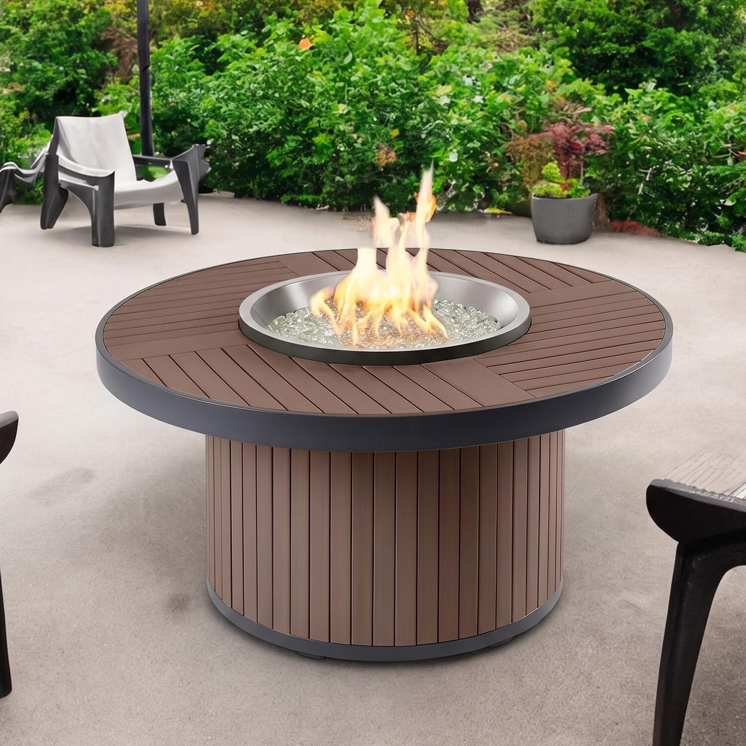 Revere 42-in Round Propane Fire Pit Table in Brown by Lakeview Outdoor Designs - Lifestyle thumbnail