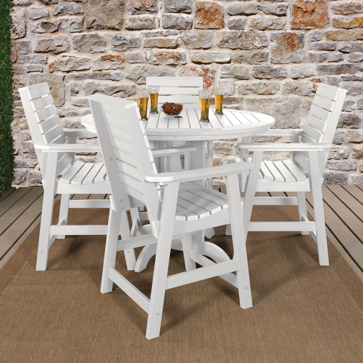 Highwood USA Weatherly 5 Piece Round Dining Set - Counter Height - White image