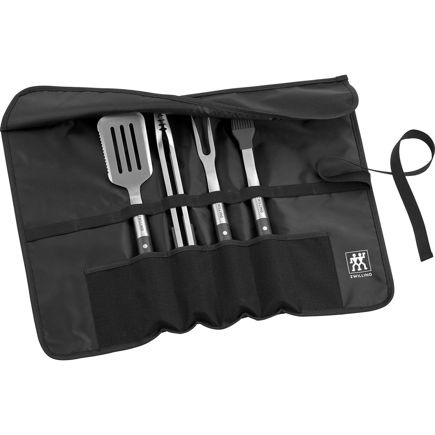 Zwilling Henckels Cutlery 1026269 BBQ+ 5 Pc Stainless Steel Grill Tool Set - Tool Set W/ Chef's Wrap - White Background thumbnail