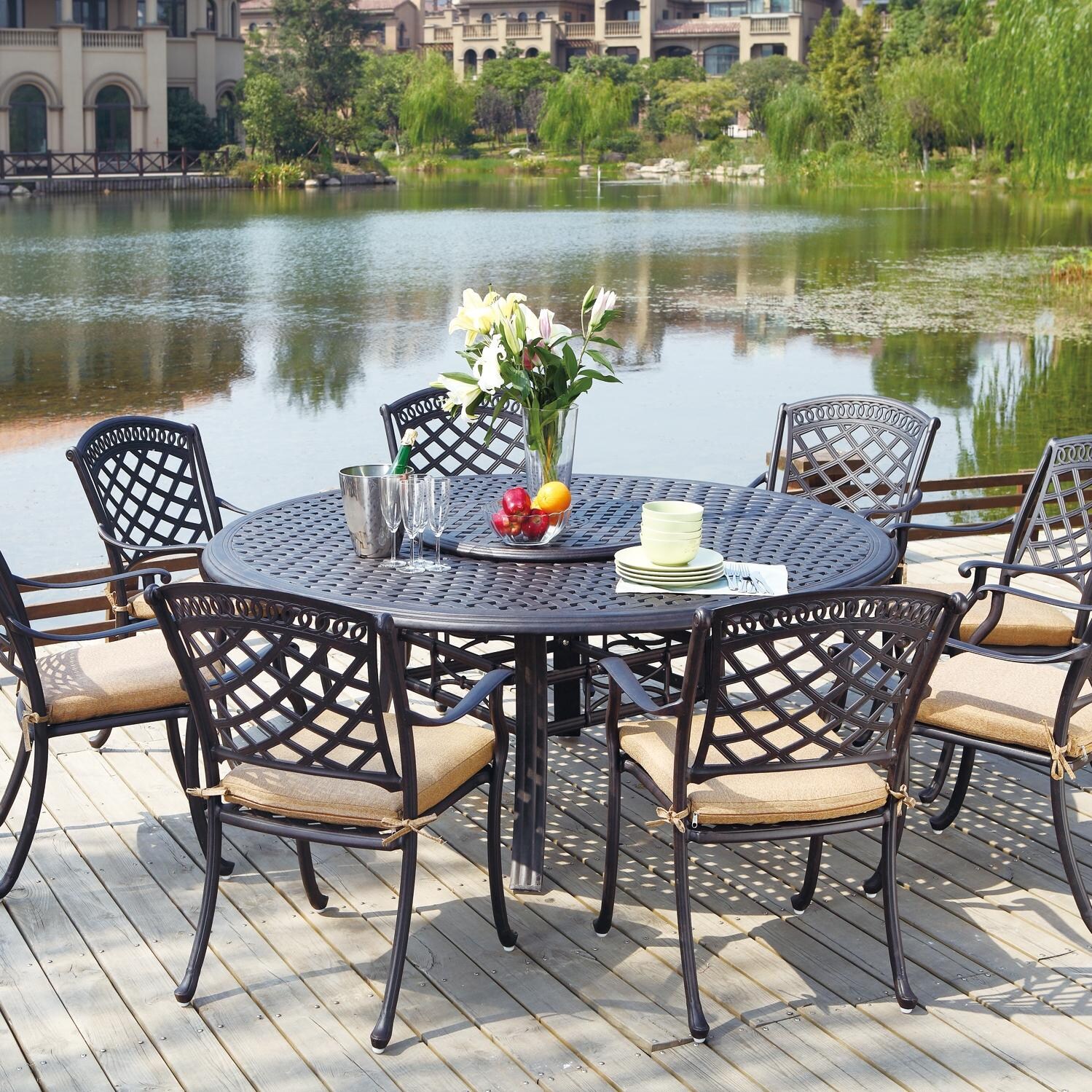 Chinese dining etiquette, chinese table manners Darlee Sedona 9 Piece Cast Aluminum Patio Dining Set With Lazy Susan