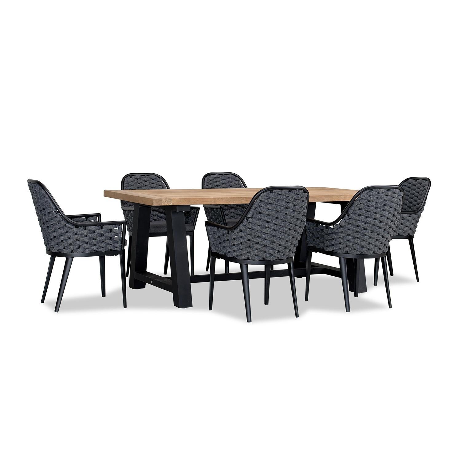 Chloe Bay 6 Seat Reclaimed Teak Patio Dining Set in Black by Lakeview - White Background thumbnail