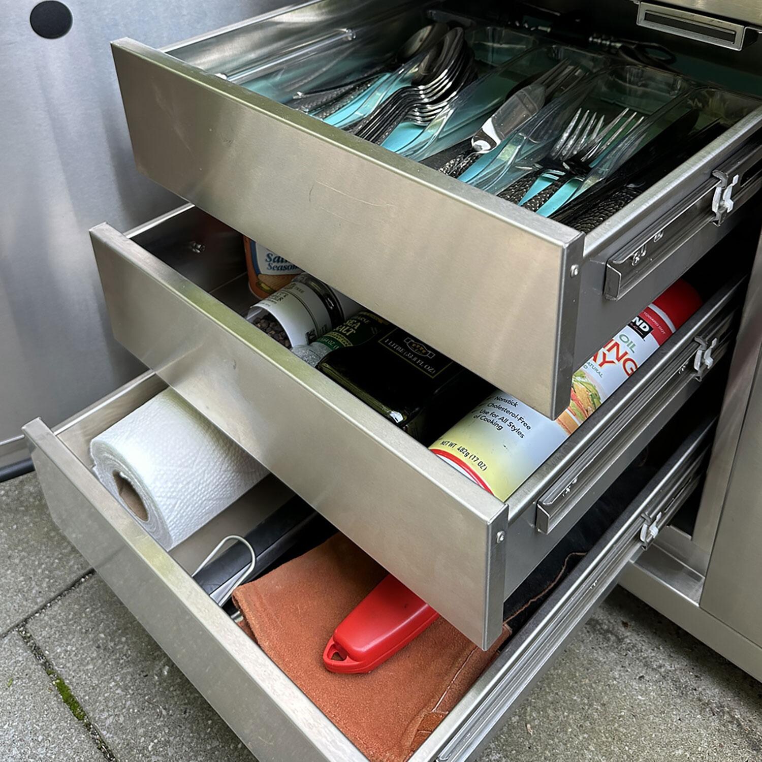 XO Appliance XOG36PANTRY Pro-Grade 36-Inch Outdoor Stainless Steel Sealed Pantry Double Access Door - Slide-Out Drawers - Detail thumbnail