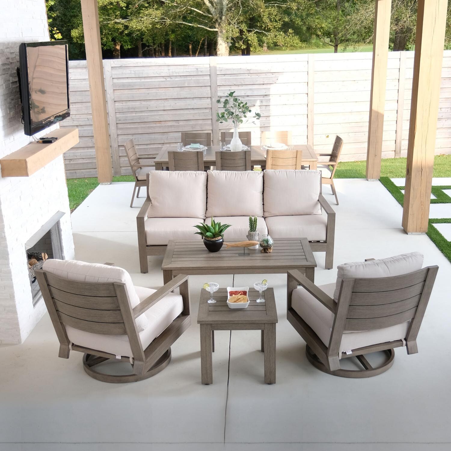 Sunset West Laguna 5 Piece Aluminum Patio Conversation Set W/ Sunbrella Canvas Flax thumbnail
