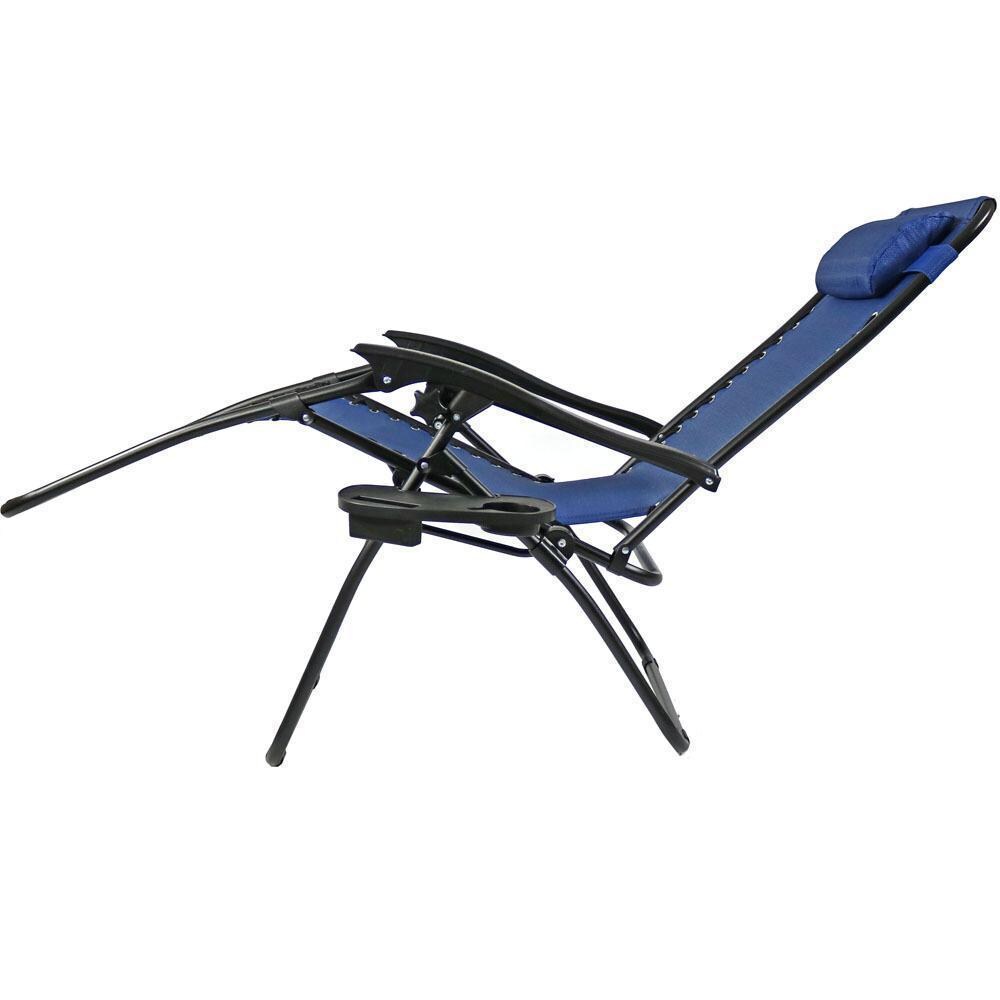 Ultimate Patio Navy Blue Oversized Zero Gravity Lounge Chair W/ Pillow & Cup Holder - Reclined Chair - White Background thumbnail