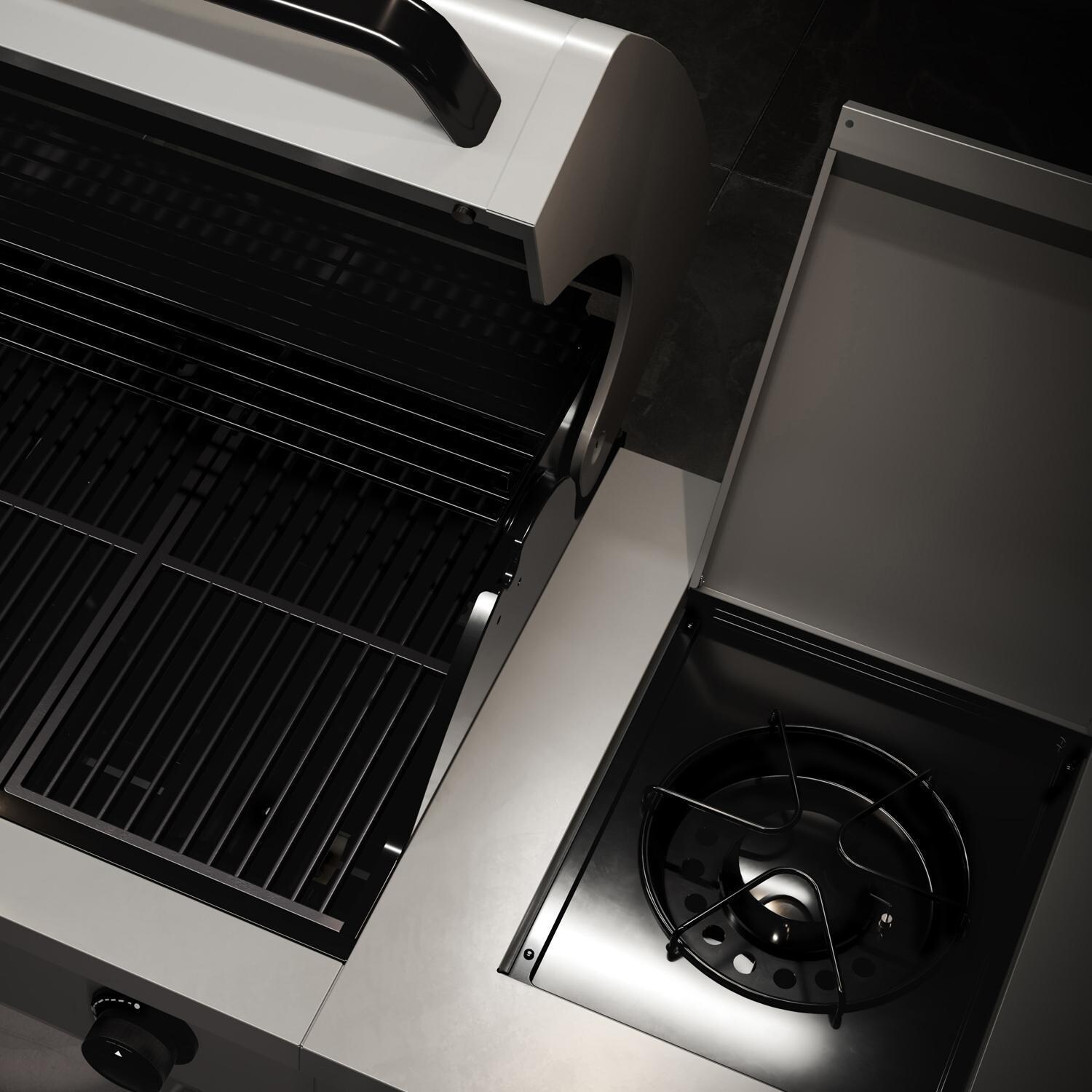 TYTUS Fresno Series 4-Burner Gunmetal + Carbon Wood Natural Gas BBQ Island (Ships Propane w/ Conversion Kit) - Side Burner - Detail thumbnail