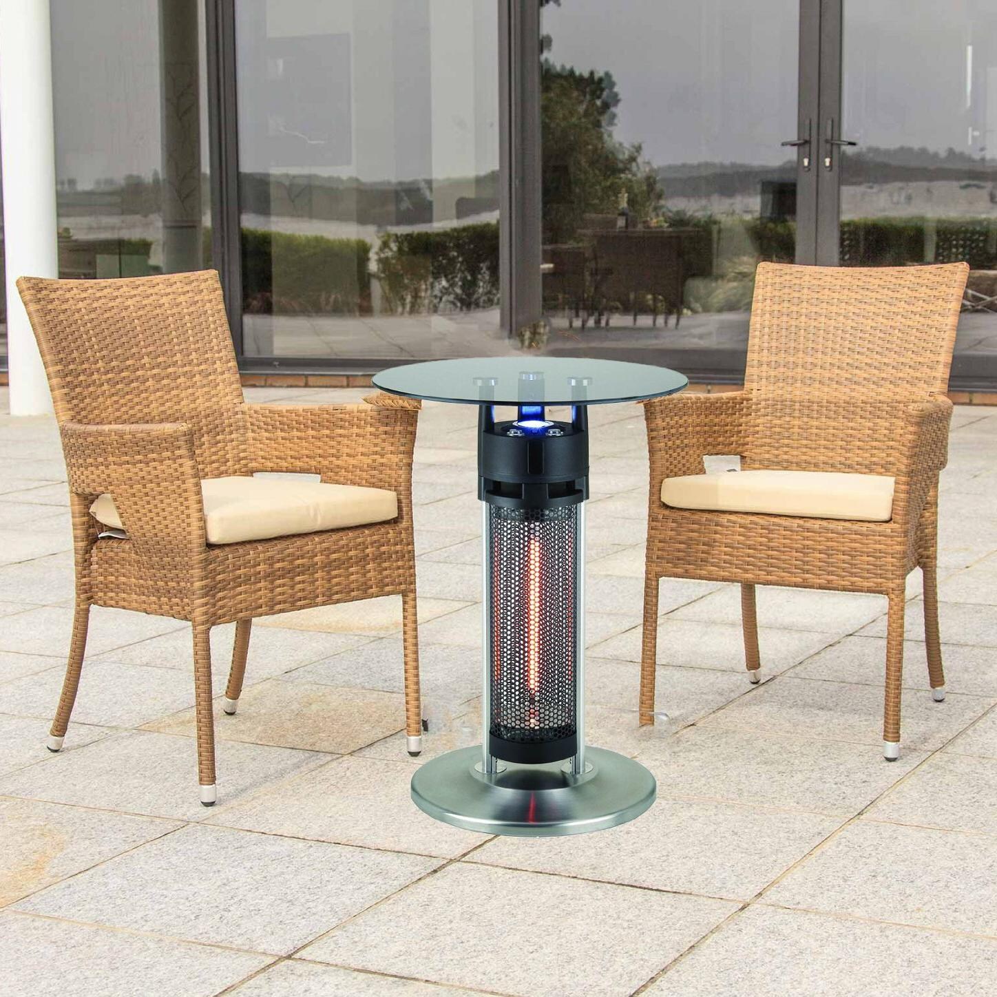 EnerG+ 1400W Electric Infrared Bistro Table Patio Heater With LED Light - 120V - Silver - HEA-14756LED