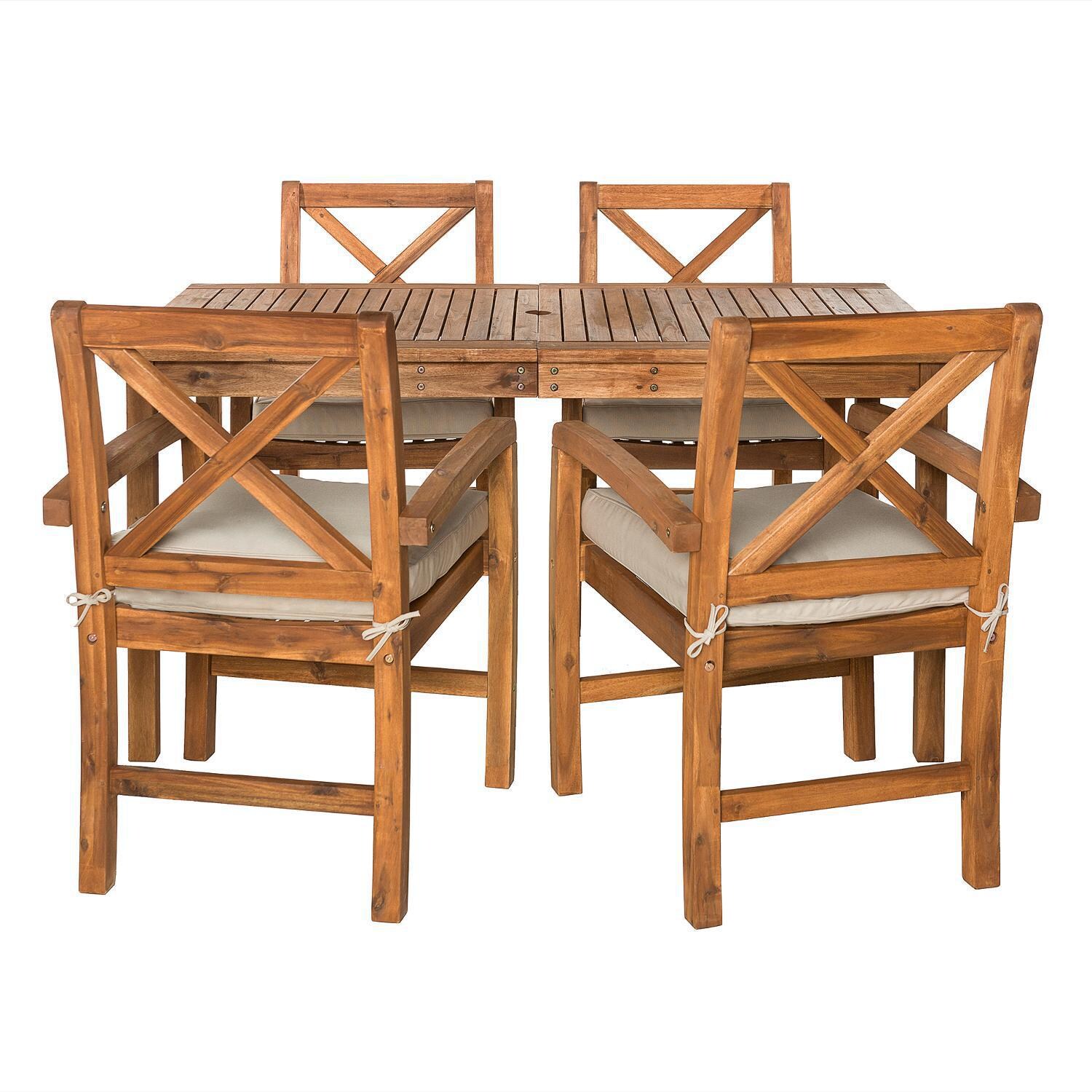 Ultimate Patio Camille Way 5 Piece Acacia Patio Dining Set - Angled View thumbnail