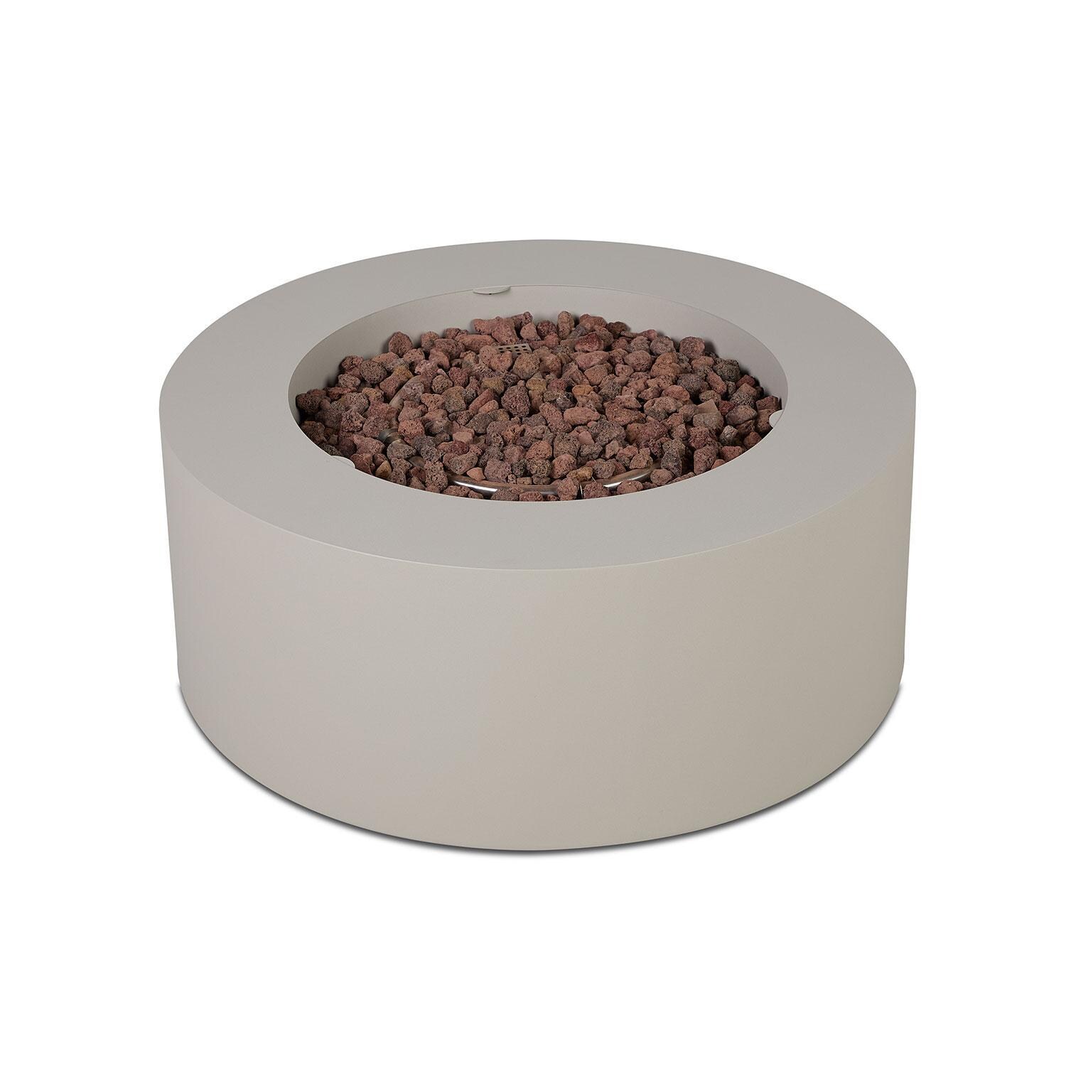 Elysian 36-in Round Steel Propane Fire Pit Table in Light Sand by Lakeview Outdoor Designs - Top View - White Background thumbnail