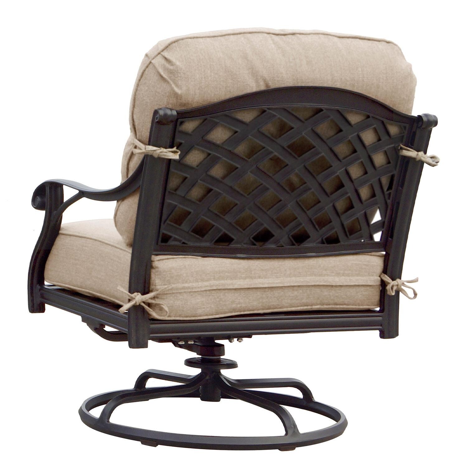 Darlee Nassau 4-Piece Patio Sofa Conversation Set (with 2 Swivel Rocker Club Chairs) with Cushions and 31 X 46 Inch Oval Coffee Table - Chair Back - White Background thumbnail