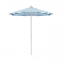 California Umbrella Venture Series 7.5 Ft Octagonal Aluminum Patio Umbrella W/ Push Lift & Fiberglass Ribs - Matted White Frame / Sunbrella Cabana Regatta Canopy