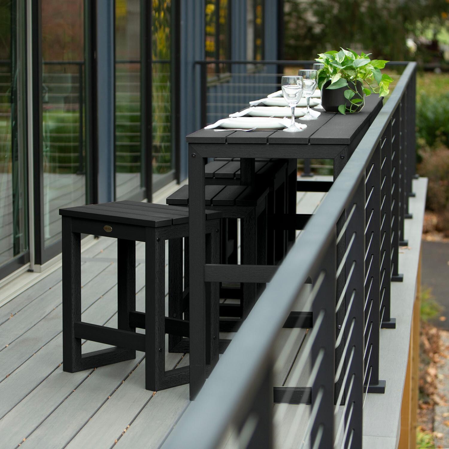 Lakeview Audubon 6 Pc Recycled Plastic Counter Height Balcony Dining Bar Set in Black - Table Set Long Angle - Lifestyle thumbnail