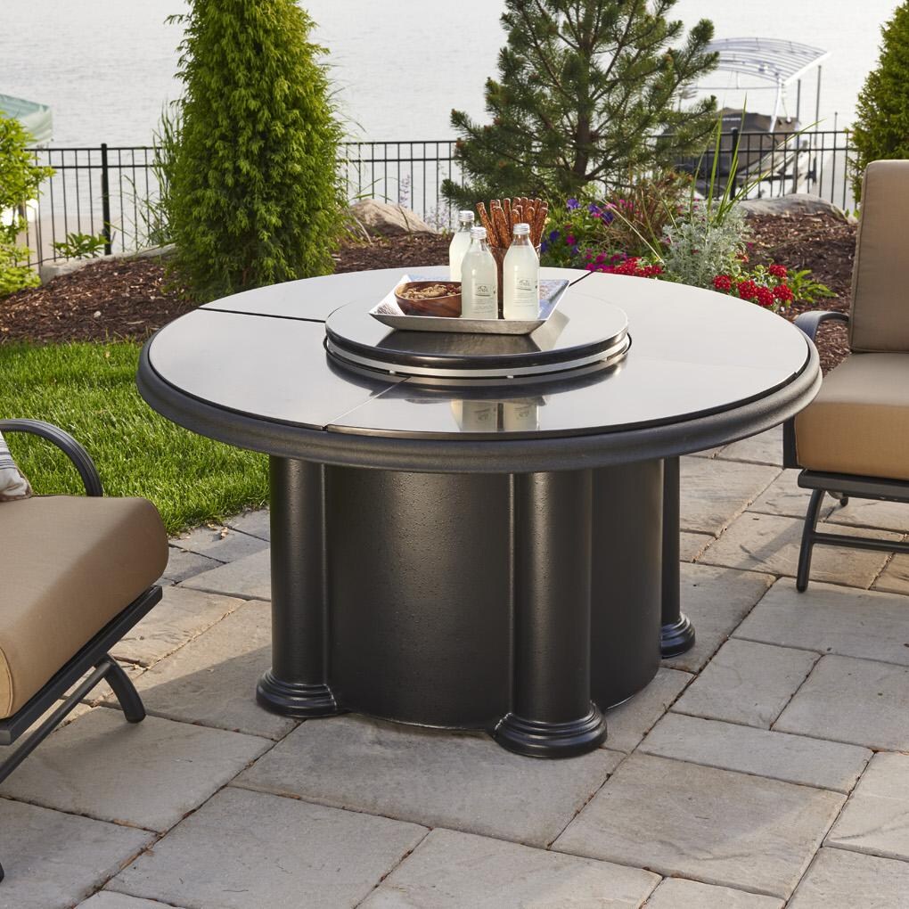 The Outdoor GreatRoom Company Grand Colonial Round Chat Height Gas Gas Fire Pit Table - Absolute Black - Lifestyle - Includes matching burner cover and Lazy Susan ring thumbnail
