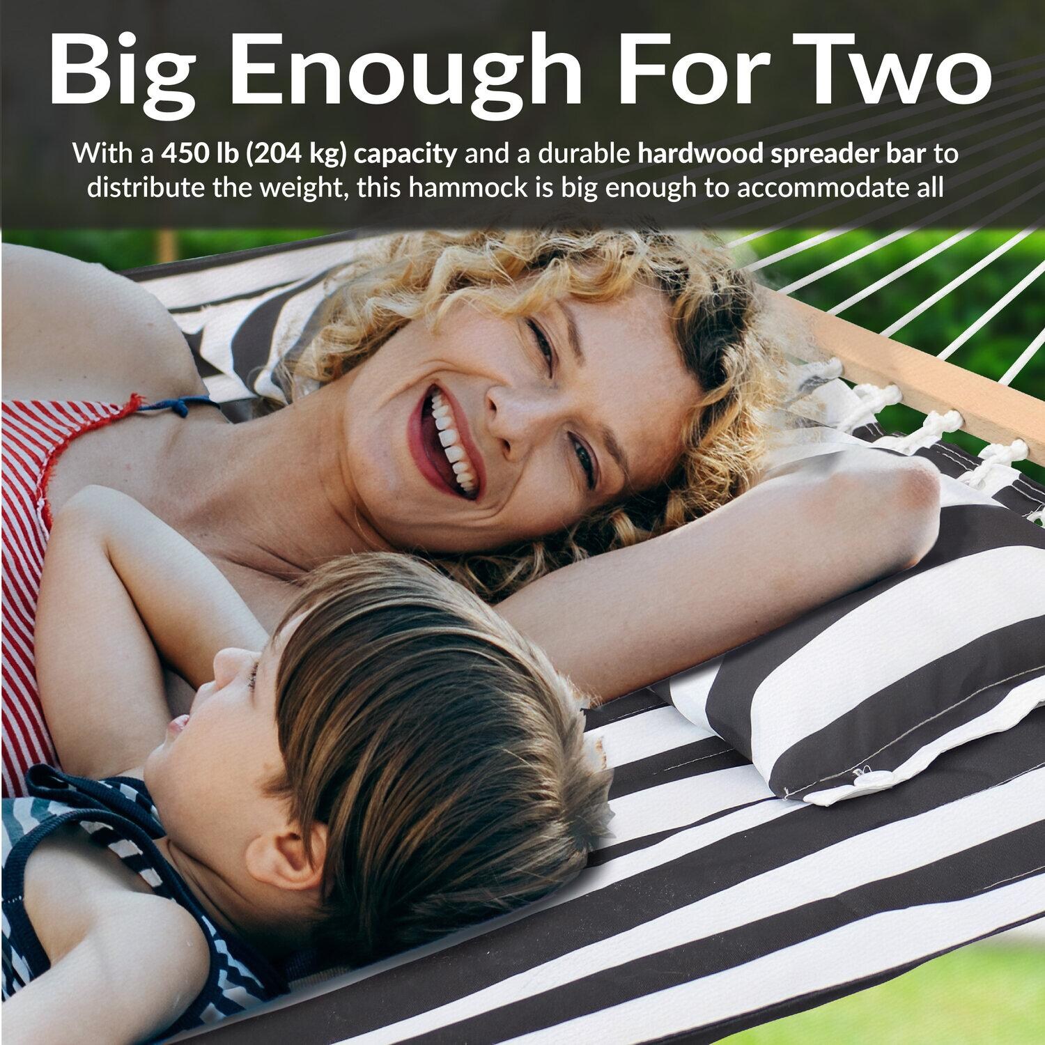 Ultimate Patio Quilted Double Hammock w/ Pillow - Black and White Stripe - Two-Person Comfort - Lifestyle thumbnail