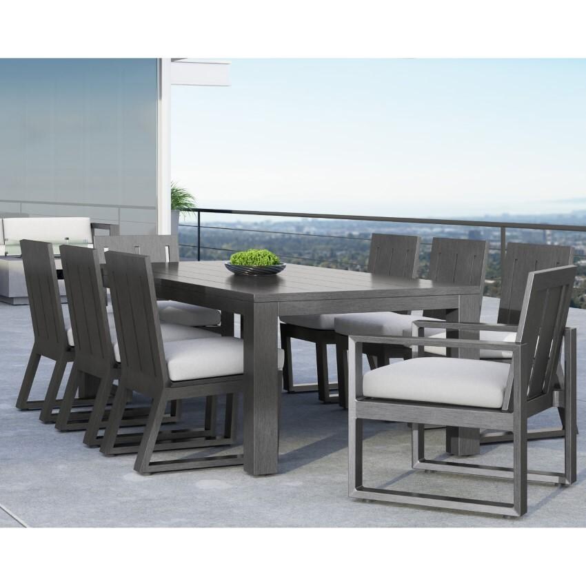 Redondo Aluminum Dining Arm Chair w/ No Welt in Slate/Canvas Skyline by Sunset West - Chairs at Dining Table - Lifestyle thumbnail