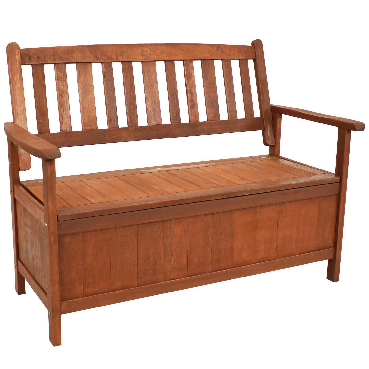 Ultimate Patio Meranti Wood 2-Seat Storage Bench W/ Teak Oil Finish - Full View thumbnail