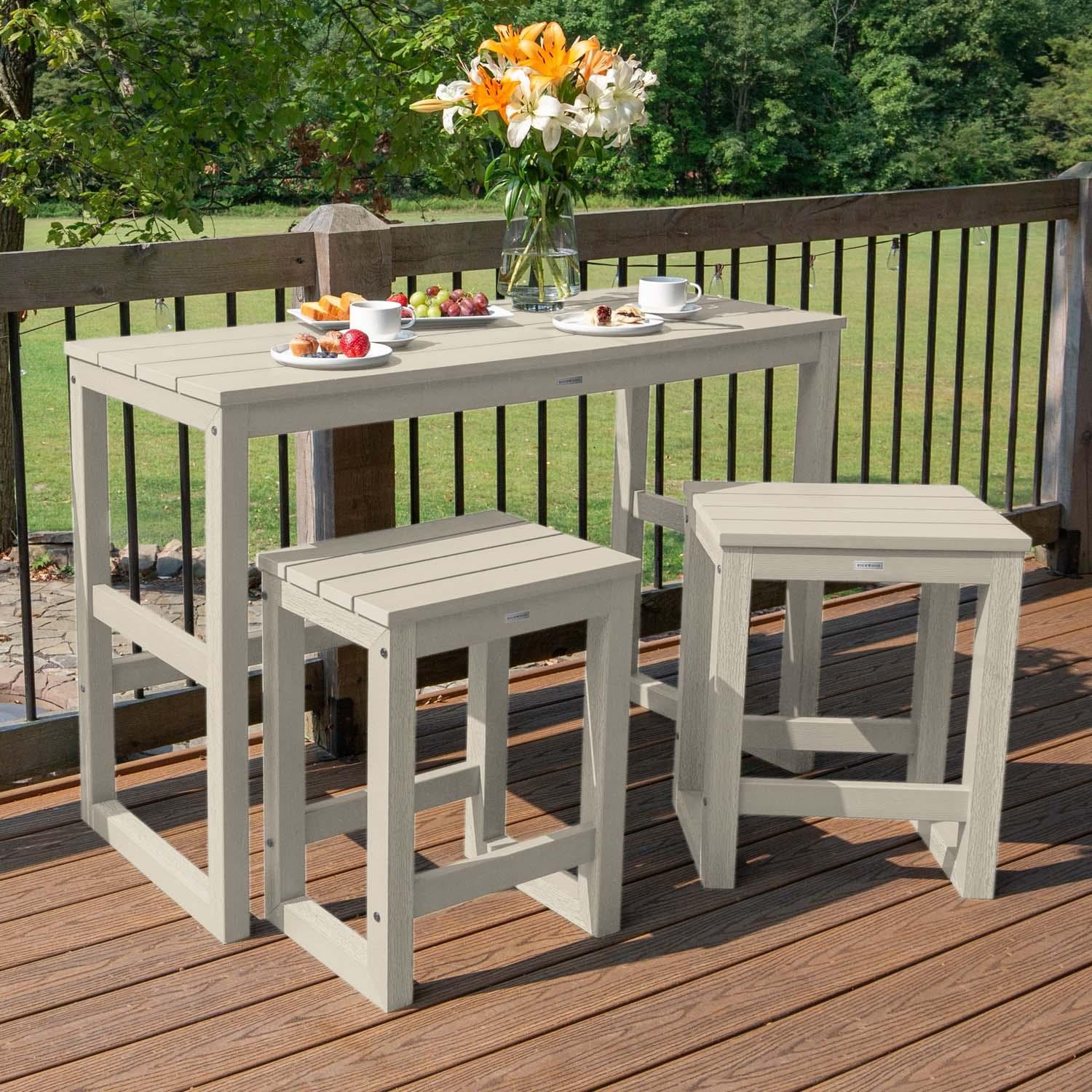Lakeview Audubon 3 Pc Recycled Plastic Counter Height Balcony Dining Bar Set in Whitewash - Front View - Lifestyle thumbnail