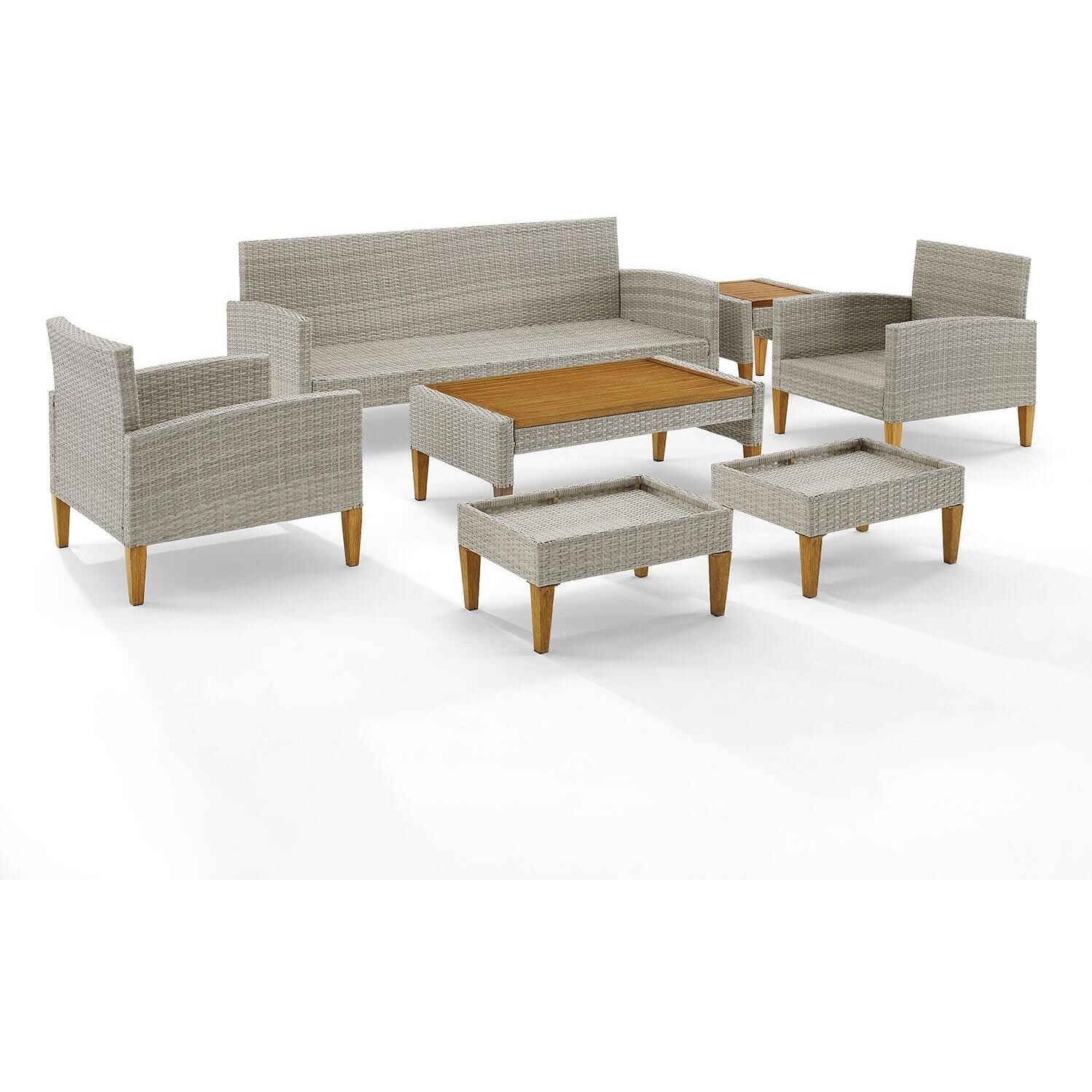 Ultimate Patio UP-92431GY-AC 7Pc Wicker Outdoor Sofa Patio Furniture Set in Acorn - Cushions Removed - White Background thumbnail