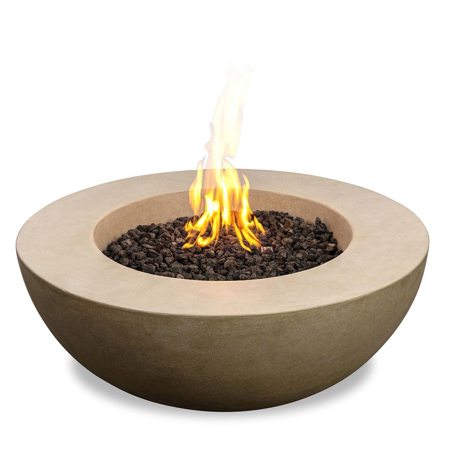 Glenwood 42-in Round Bowl Concrete Natural Gas Fire Pit w/ Push Button Ignition in Sand by Lakeview Outdoor Designs - Overhead View - White Background thumbnail