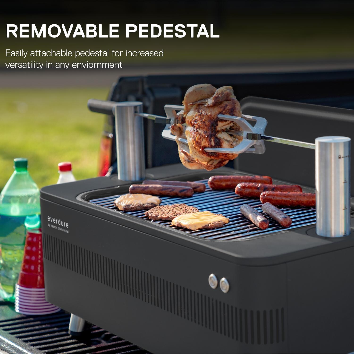Everdure HBCE1BBSUS FUSION 29-Inch Charcoal Grill w/ Rotisserie & Electronic Ignition - Matte Black - Removable Pedestal - Detail thumbnail