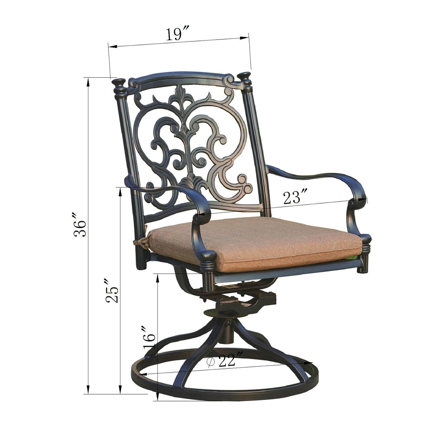 Darlee Santa Barbara 6-Person Patio Dining Set - Antique Bronze - Swivel Dining Chair - Dimensional thumbnail