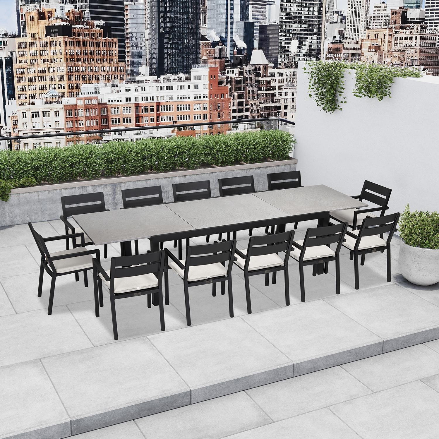 Calm Bay 13 Pc Extendable Dining Set in Black/Canvas Natural by Lakeview - Lifestyle thumbnail