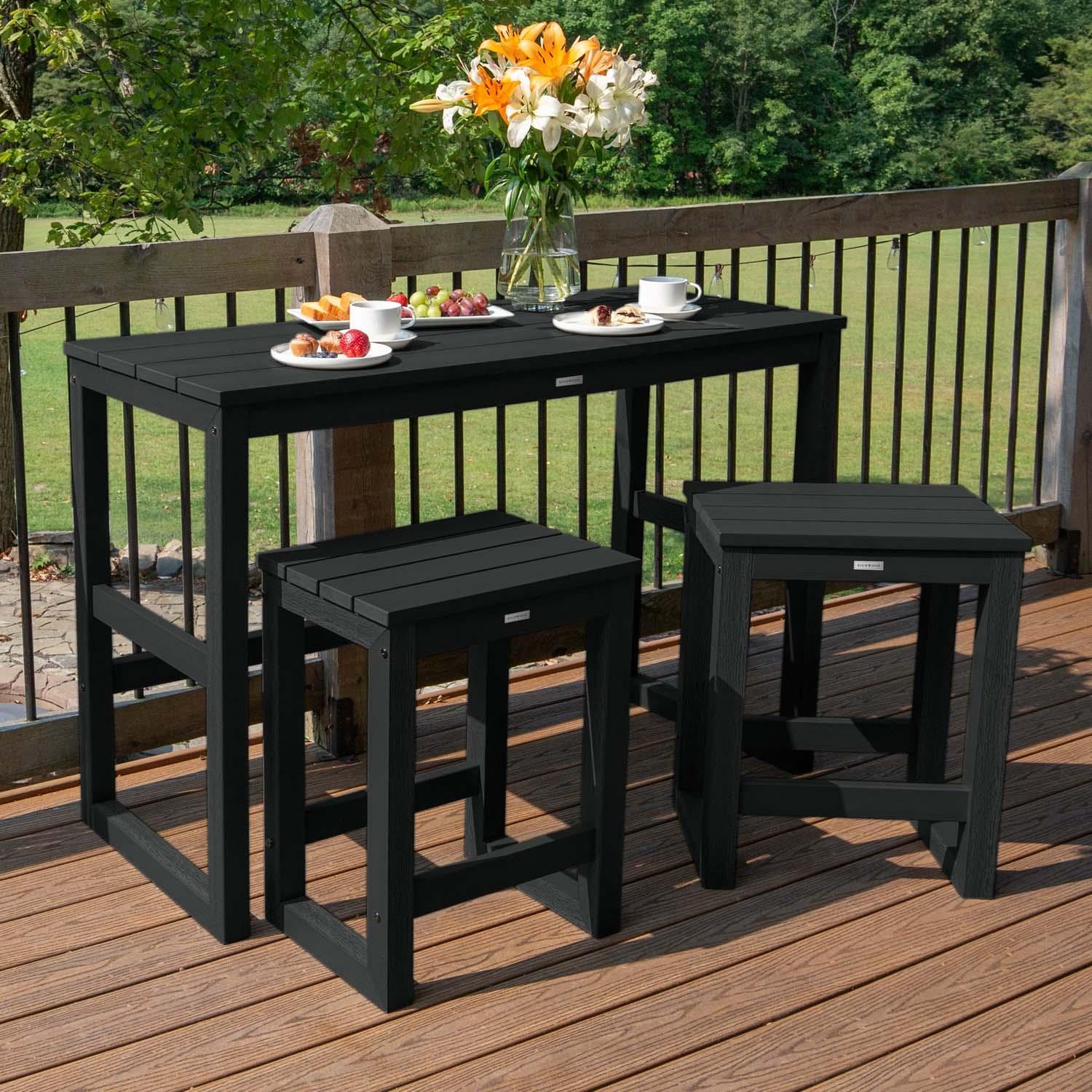 Lakeview Audubon 3 Pc Recycled Plastic Counter Height Balcony Dining Bar Set in Black - Front View - Lifestyle thumbnail