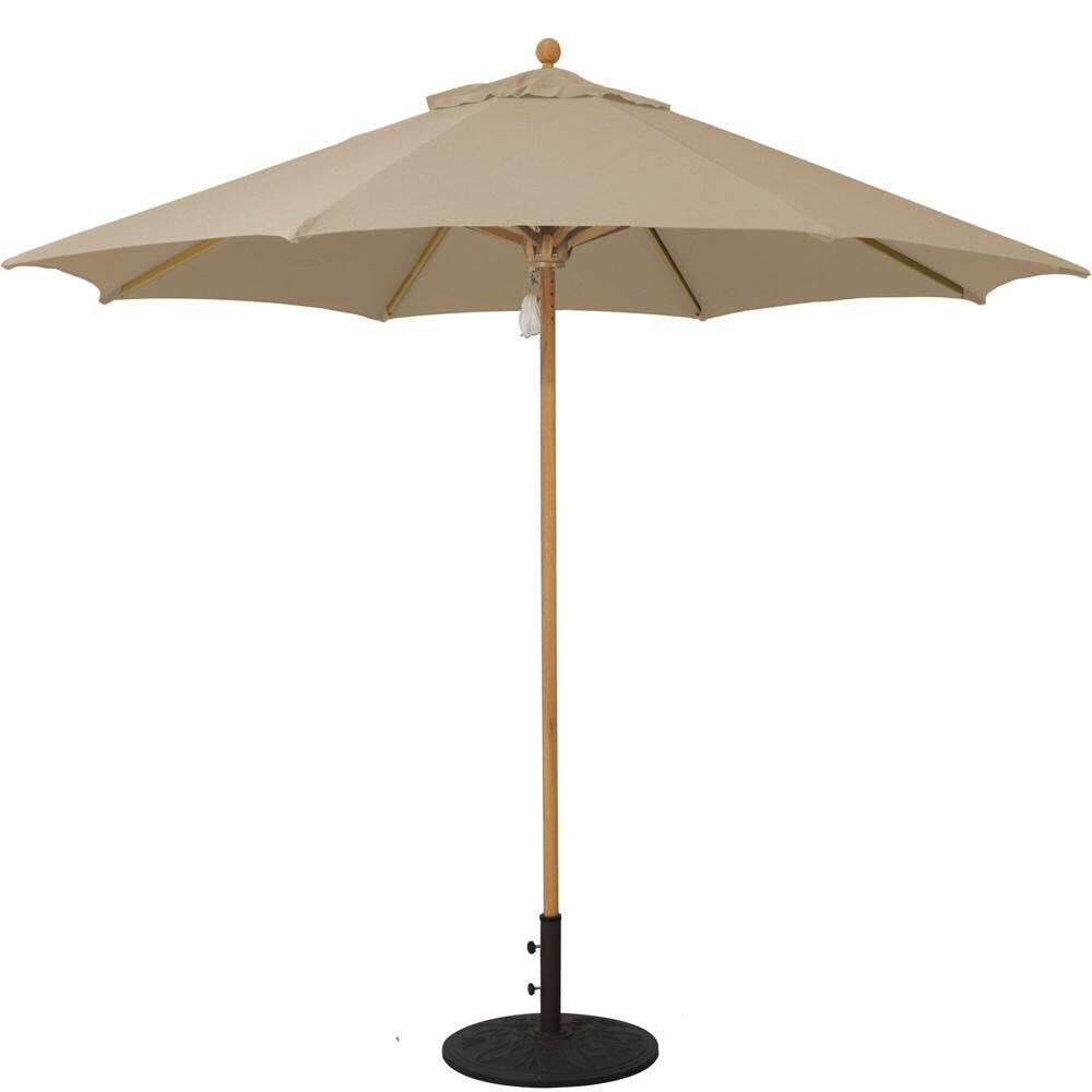 Galtech 9 Ft. Octagonal Hardwood Patio Market Umbrella W/ Pulley - Teak W/ Sunbrella Canvas Camel Canopy