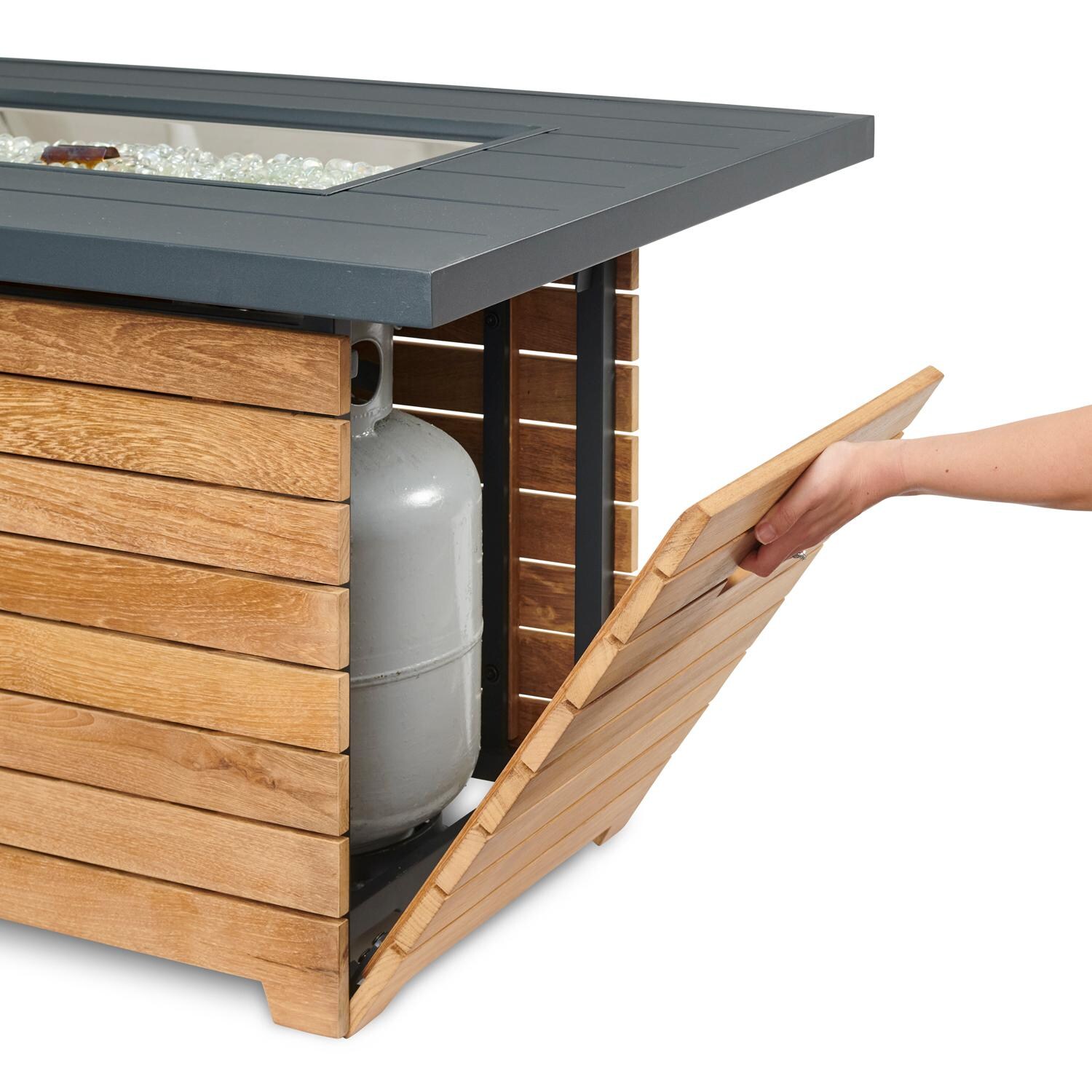 The Outdoor GreatRoom Company Darien DAR-1224-K 42-Inch Rectangular Propane Gas Fire Pit Table with Aluminum Top and 24-Inch Crystal Fire Burner - Propane Storage Access Door thumbnail