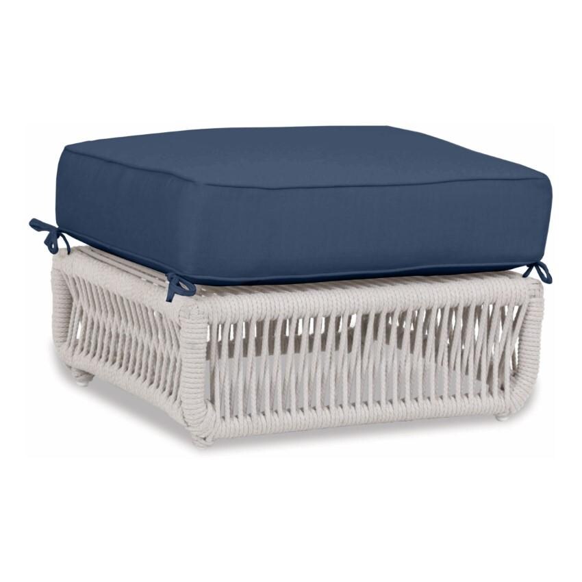 Dana Woven Rope Ottoman w/ Self Welt in Natural/Spectrum Indigo by Sunset West - White Background thumbnail